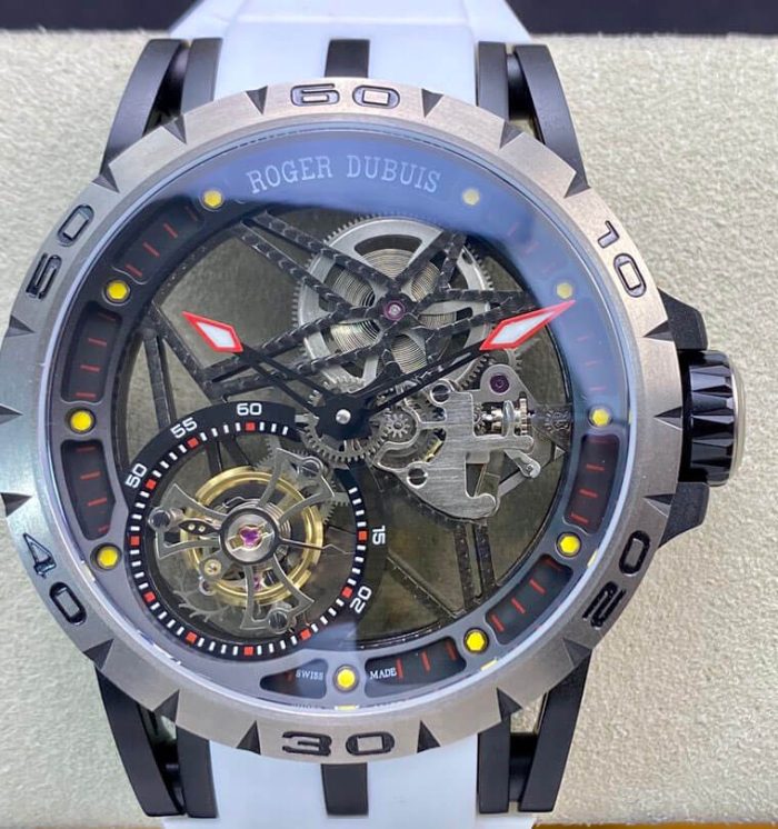 Replica Roger Dubuis Excalibur RDDBEX0549 BBR Factory Tourbillon White Leather Strap - Image 1