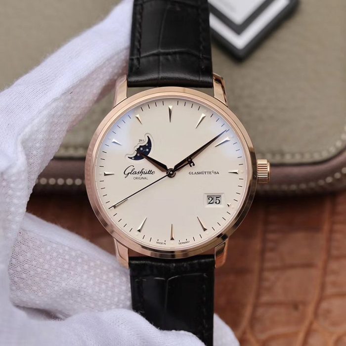 Replica Glashutte Original Senator 1-36-04-04-02-01 Moonphase 18K Rose Gold White Dial - Image 1