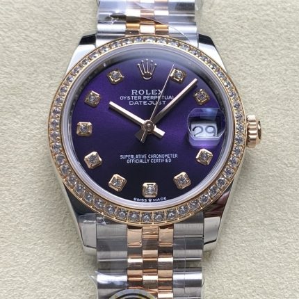 Replica Rolex ladies datejust m279381rbr-0015 AR Factory Purple with diamonds