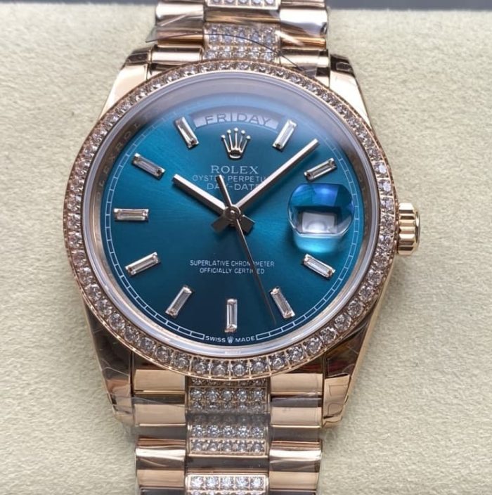 Replica Rolex Day-Date m128345rbr-0084 8+ Factory Blue green dial - Image 1