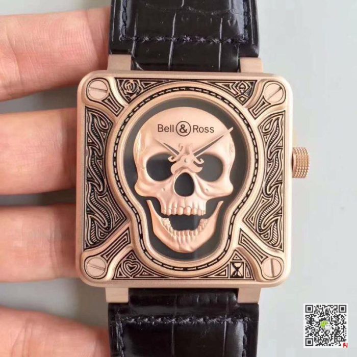 Replica Bell & Ross BR 01 Skull Bronze Rose Gold and Black Dial - Image 2